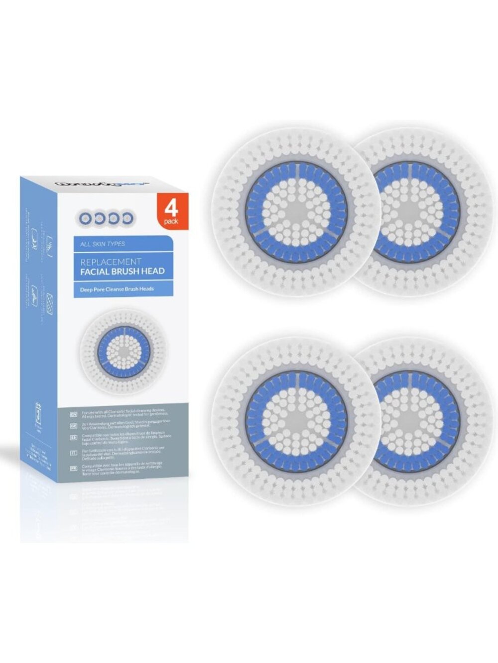 Facial Brush Head Replacements for Deep Pore Cleansing - 4 Pack Compatible with